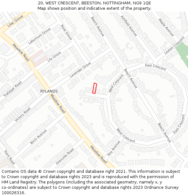 20, WEST CRESCENT, BEESTON, NOTTINGHAM, NG9 1QE: Location map and indicative extent of plot