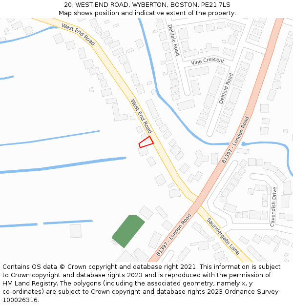 20, WEST END ROAD, WYBERTON, BOSTON, PE21 7LS: Location map and indicative extent of plot