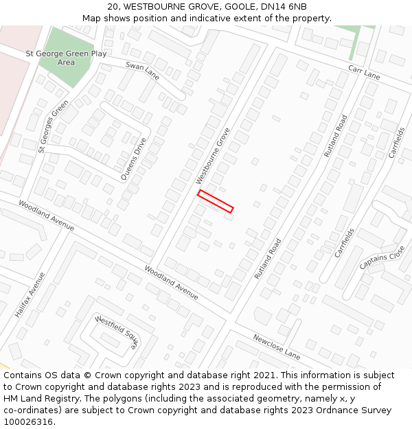 20, WESTBOURNE GROVE, GOOLE, DN14 6NB: Location map and indicative extent of plot