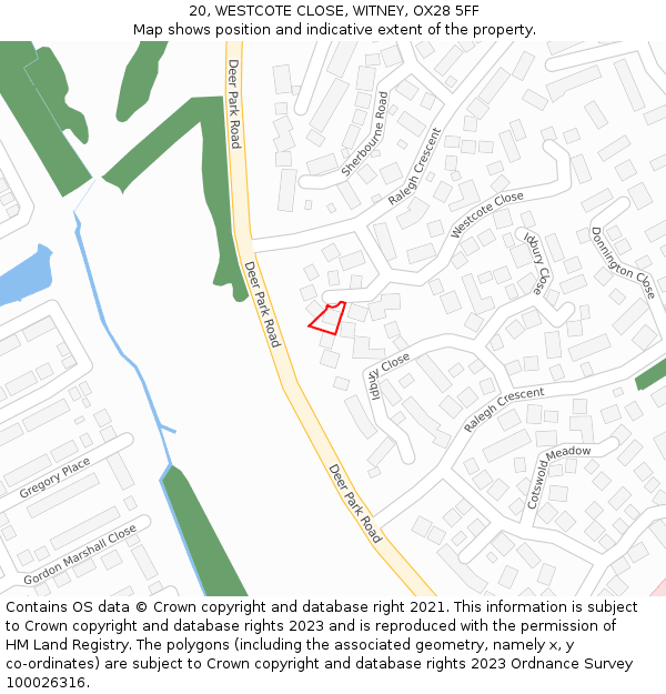 20, WESTCOTE CLOSE, WITNEY, OX28 5FF: Location map and indicative extent of plot