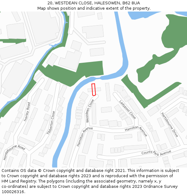 20, WESTDEAN CLOSE, HALESOWEN, B62 8UA: Location map and indicative extent of plot