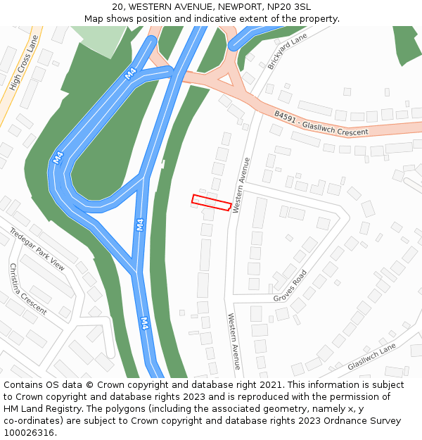 20, WESTERN AVENUE, NEWPORT, NP20 3SL: Location map and indicative extent of plot