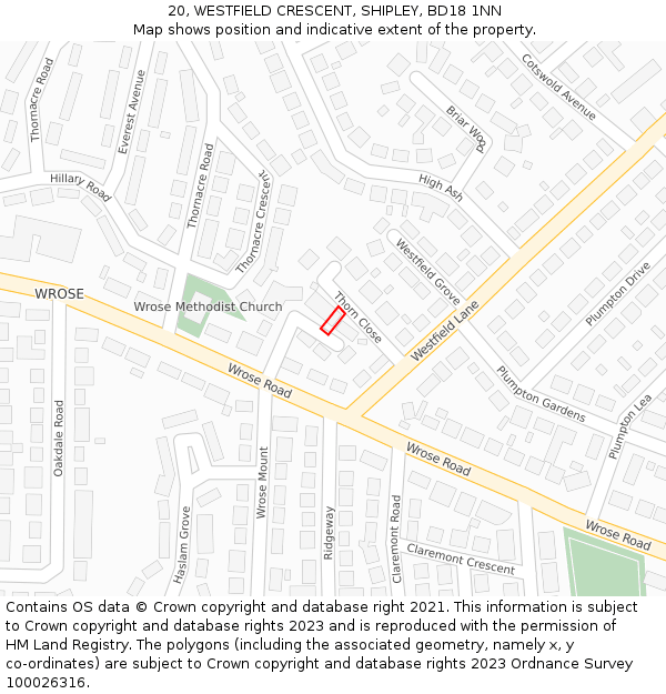 20, WESTFIELD CRESCENT, SHIPLEY, BD18 1NN: Location map and indicative extent of plot