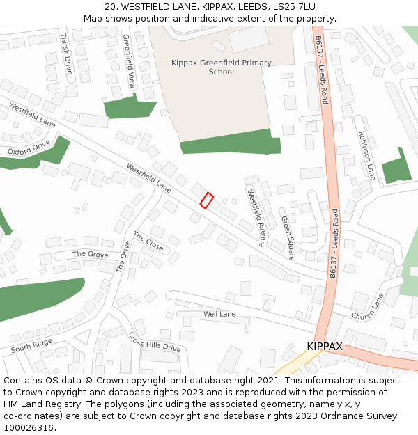 20, WESTFIELD LANE, KIPPAX, LEEDS, LS25 7LU: Location map and indicative extent of plot