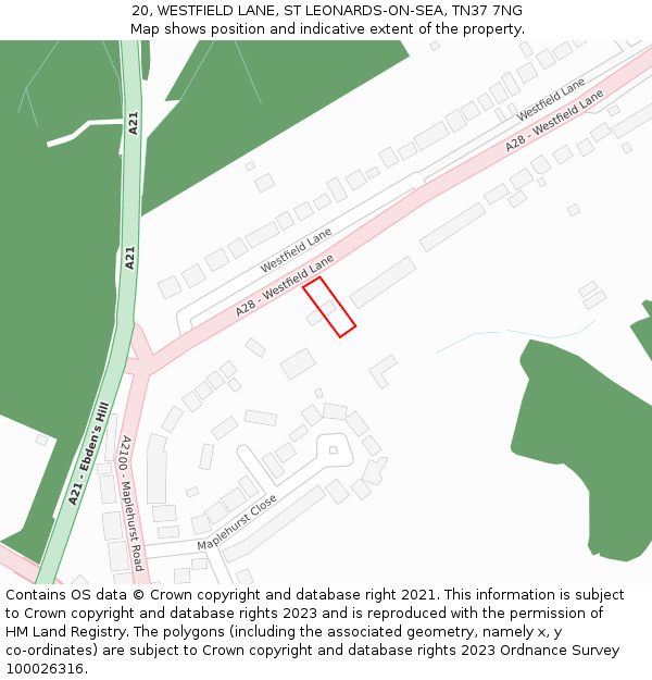 20, WESTFIELD LANE, ST LEONARDS-ON-SEA, TN37 7NG: Location map and indicative extent of plot