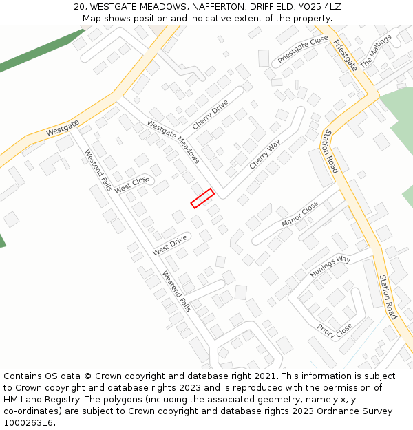 20, WESTGATE MEADOWS, NAFFERTON, DRIFFIELD, YO25 4LZ: Location map and indicative extent of plot