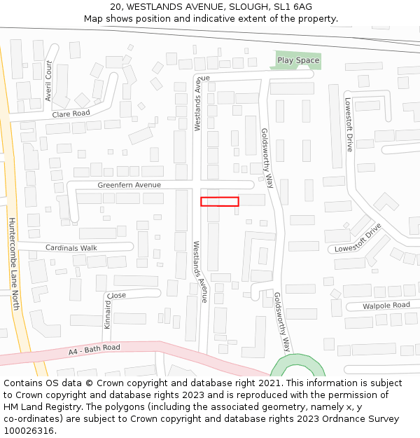 20, WESTLANDS AVENUE, SLOUGH, SL1 6AG: Location map and indicative extent of plot