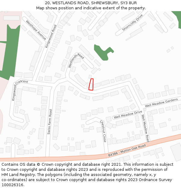 20, WESTLANDS ROAD, SHREWSBURY, SY3 8UR: Location map and indicative extent of plot