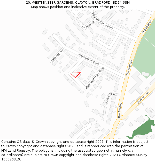 20, WESTMINSTER GARDENS, CLAYTON, BRADFORD, BD14 6SN: Location map and indicative extent of plot