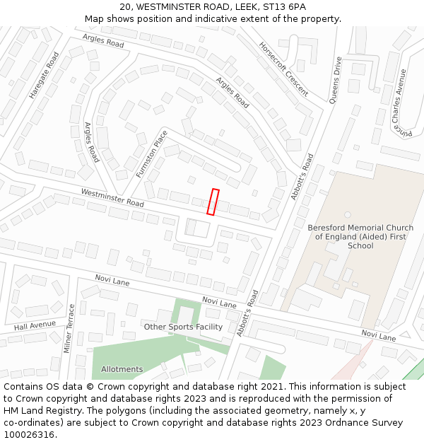 20, WESTMINSTER ROAD, LEEK, ST13 6PA: Location map and indicative extent of plot