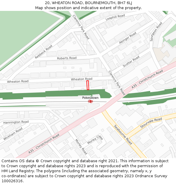 20, WHEATON ROAD, BOURNEMOUTH, BH7 6LJ: Location map and indicative extent of plot