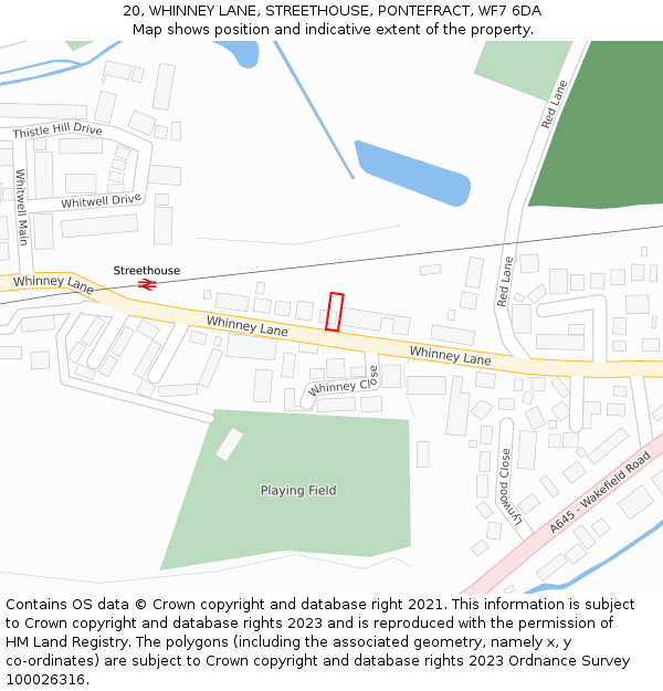 20, WHINNEY LANE, STREETHOUSE, PONTEFRACT, WF7 6DA: Location map and indicative extent of plot