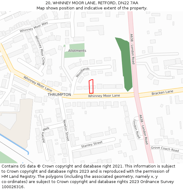 20, WHINNEY MOOR LANE, RETFORD, DN22 7AA: Location map and indicative extent of plot