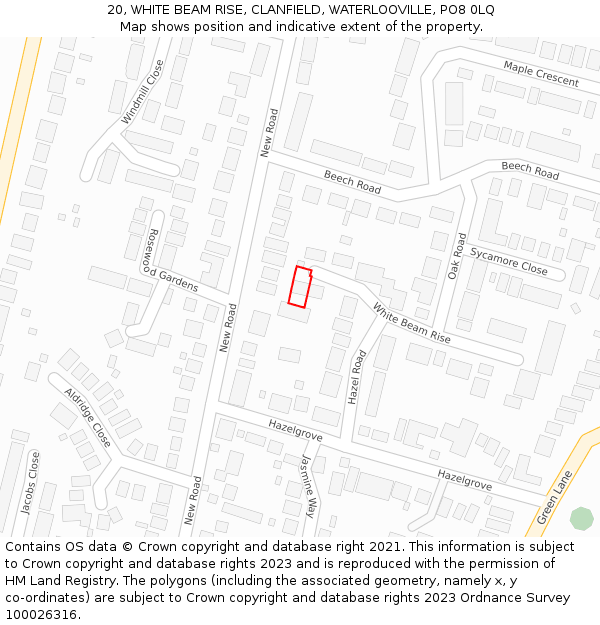 20, WHITE BEAM RISE, CLANFIELD, WATERLOOVILLE, PO8 0LQ: Location map and indicative extent of plot