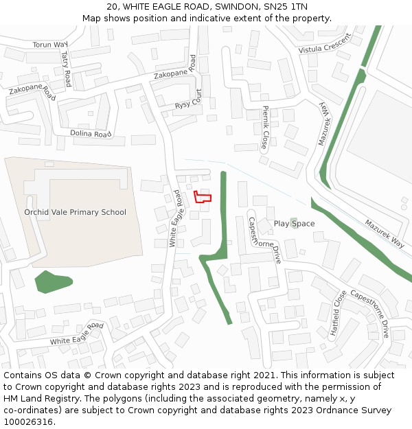 20, WHITE EAGLE ROAD, SWINDON, SN25 1TN: Location map and indicative extent of plot