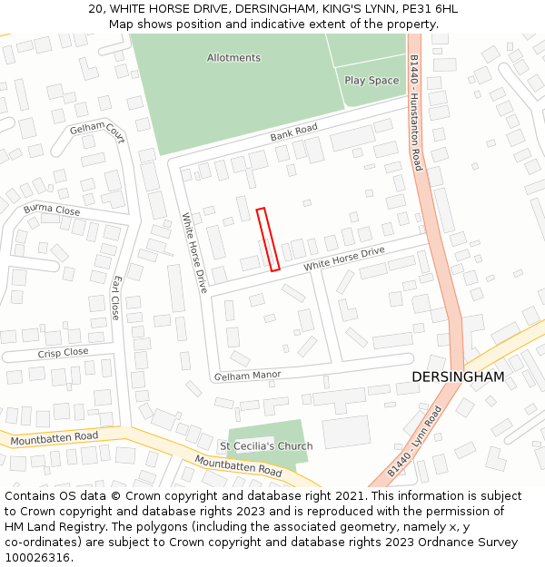 20, WHITE HORSE DRIVE, DERSINGHAM, KING'S LYNN, PE31 6HL: Location map and indicative extent of plot