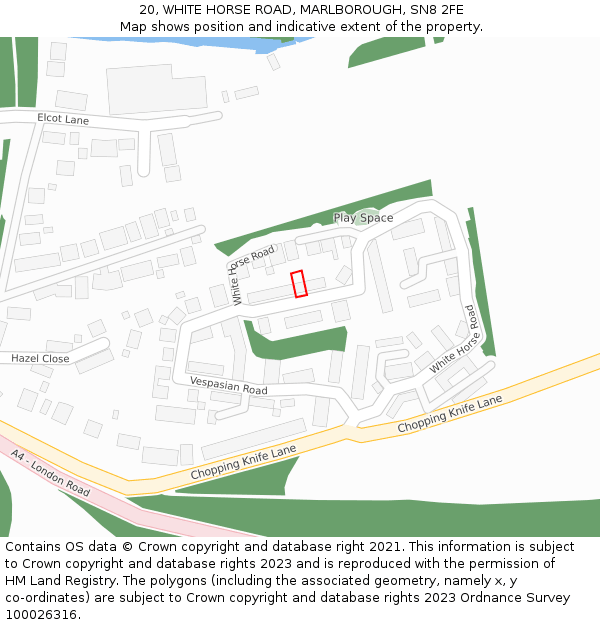 20, WHITE HORSE ROAD, MARLBOROUGH, SN8 2FE: Location map and indicative extent of plot