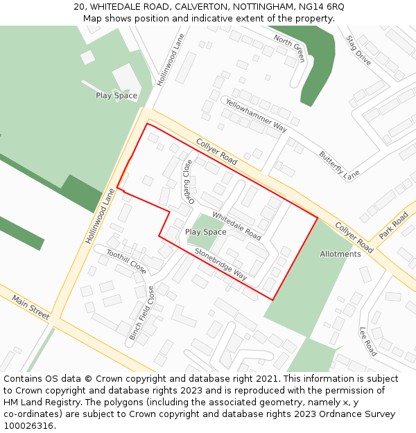 20, WHITEDALE ROAD, CALVERTON, NOTTINGHAM, NG14 6RQ: Location map and indicative extent of plot