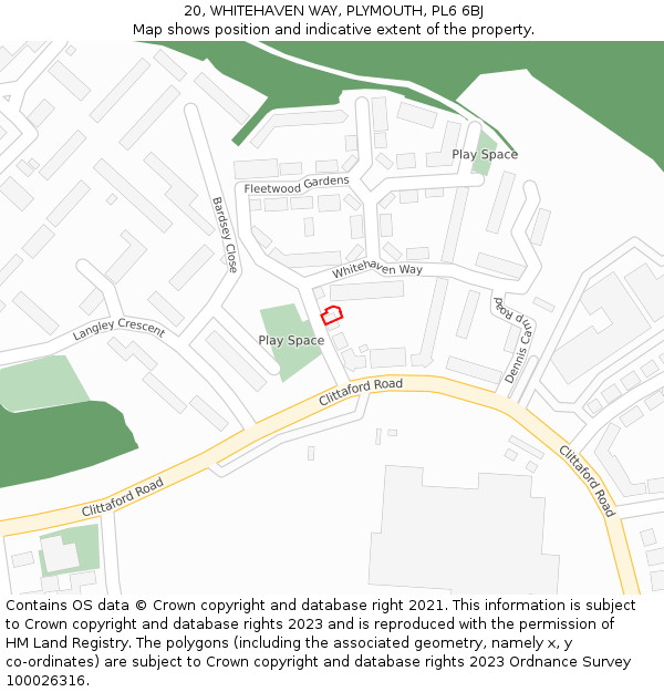 20, WHITEHAVEN WAY, PLYMOUTH, PL6 6BJ: Location map and indicative extent of plot
