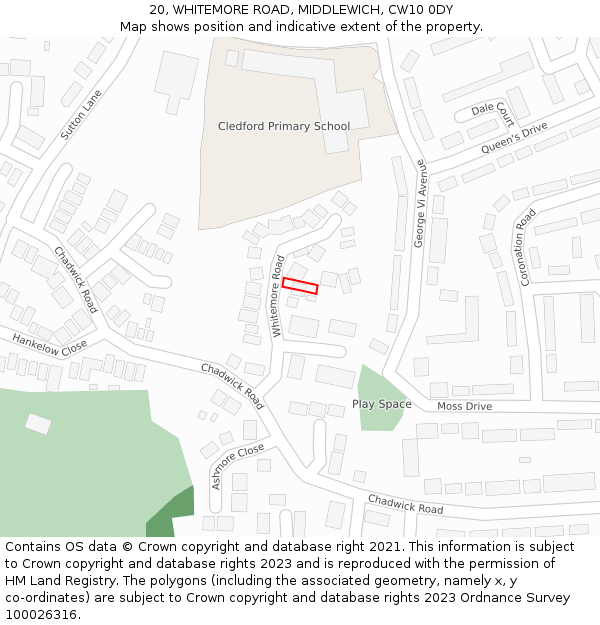 20, WHITEMORE ROAD, MIDDLEWICH, CW10 0DY: Location map and indicative extent of plot