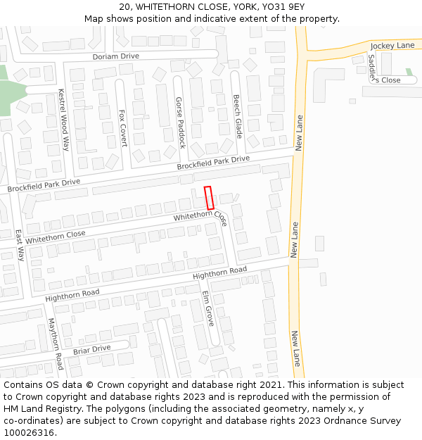 20, WHITETHORN CLOSE, YORK, YO31 9EY: Location map and indicative extent of plot