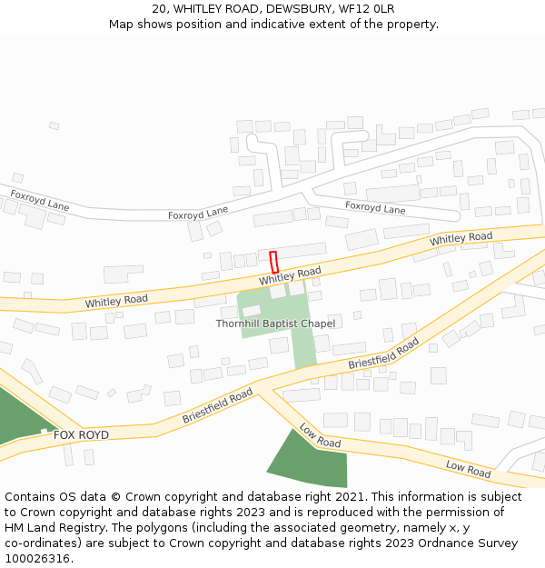 20, WHITLEY ROAD, DEWSBURY, WF12 0LR: Location map and indicative extent of plot