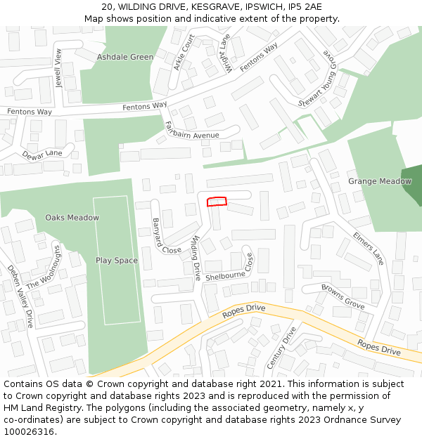 20, WILDING DRIVE, KESGRAVE, IPSWICH, IP5 2AE: Location map and indicative extent of plot