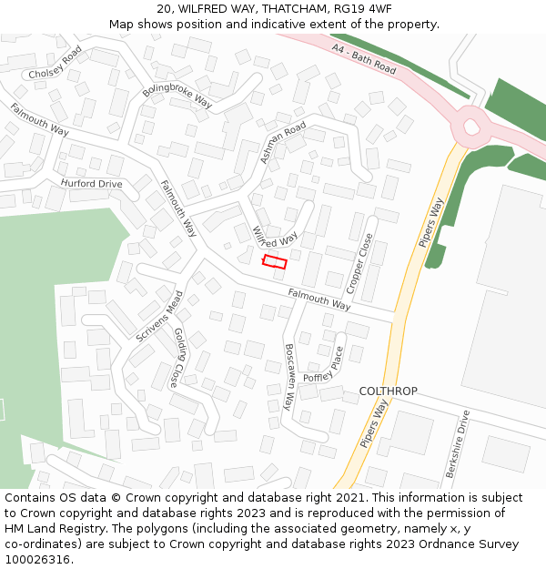 20, WILFRED WAY, THATCHAM, RG19 4WF: Location map and indicative extent of plot