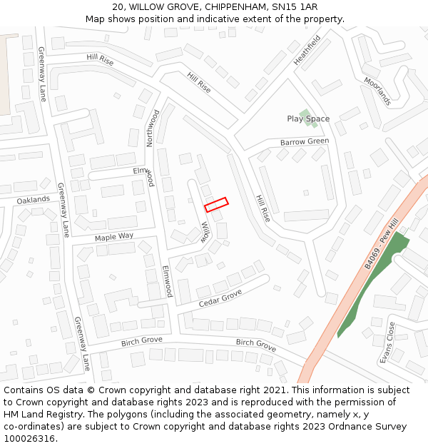 20, WILLOW GROVE, CHIPPENHAM, SN15 1AR: Location map and indicative extent of plot