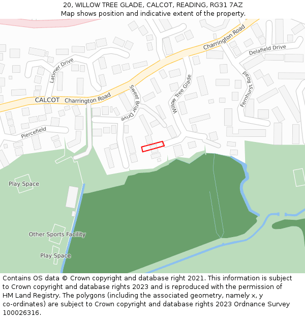 20, WILLOW TREE GLADE, CALCOT, READING, RG31 7AZ: Location map and indicative extent of plot