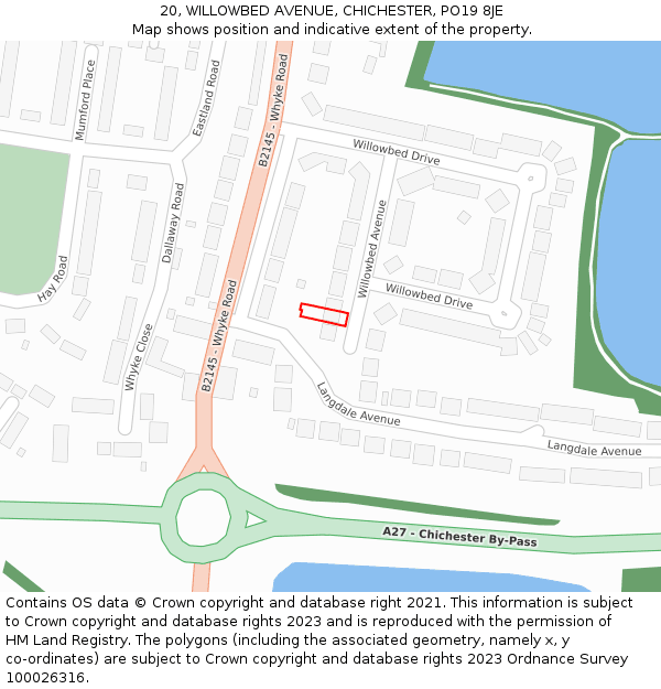 20, WILLOWBED AVENUE, CHICHESTER, PO19 8JE: Location map and indicative extent of plot