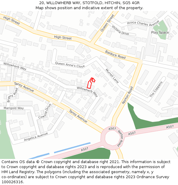 20, WILLOWHERB WAY, STOTFOLD, HITCHIN, SG5 4GR: Location map and indicative extent of plot
