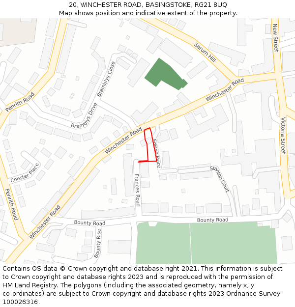 20, WINCHESTER ROAD, BASINGSTOKE, RG21 8UQ: Location map and indicative extent of plot