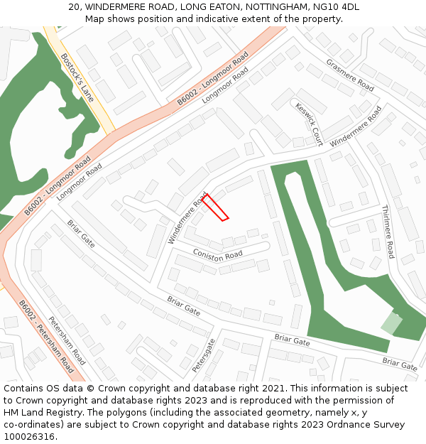 20, WINDERMERE ROAD, LONG EATON, NOTTINGHAM, NG10 4DL: Location map and indicative extent of plot