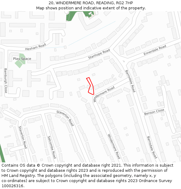 20, WINDERMERE ROAD, READING, RG2 7HP: Location map and indicative extent of plot