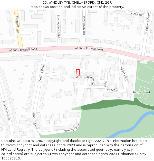 20, WINDLEY TYE, CHELMSFORD, CM1 2GR: Location map and indicative extent of plot