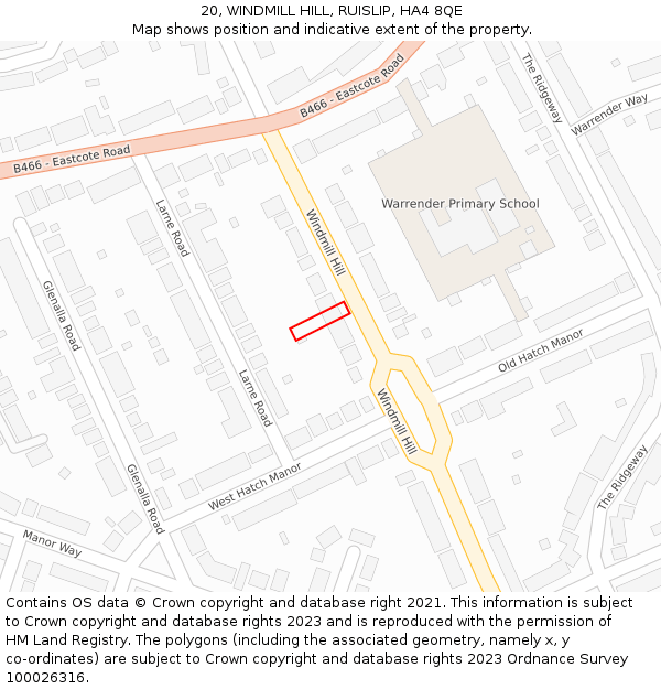20, WINDMILL HILL, RUISLIP, HA4 8QE: Location map and indicative extent of plot