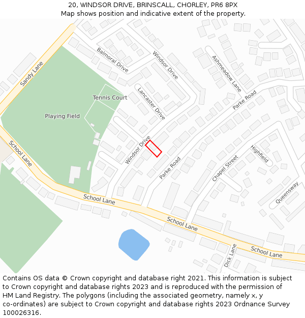 20, WINDSOR DRIVE, BRINSCALL, CHORLEY, PR6 8PX: Location map and indicative extent of plot
