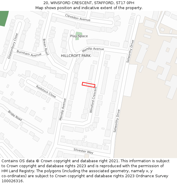 20, WINSFORD CRESCENT, STAFFORD, ST17 0PH: Location map and indicative extent of plot