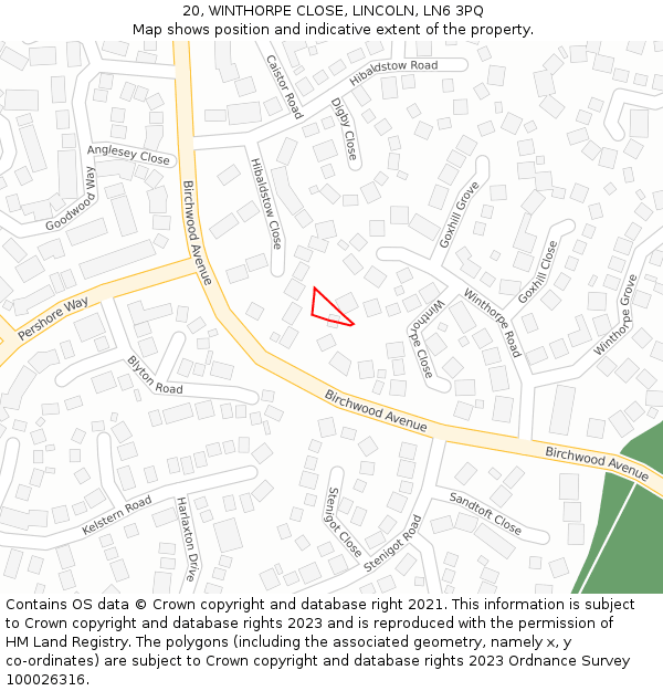 20, WINTHORPE CLOSE, LINCOLN, LN6 3PQ: Location map and indicative extent of plot