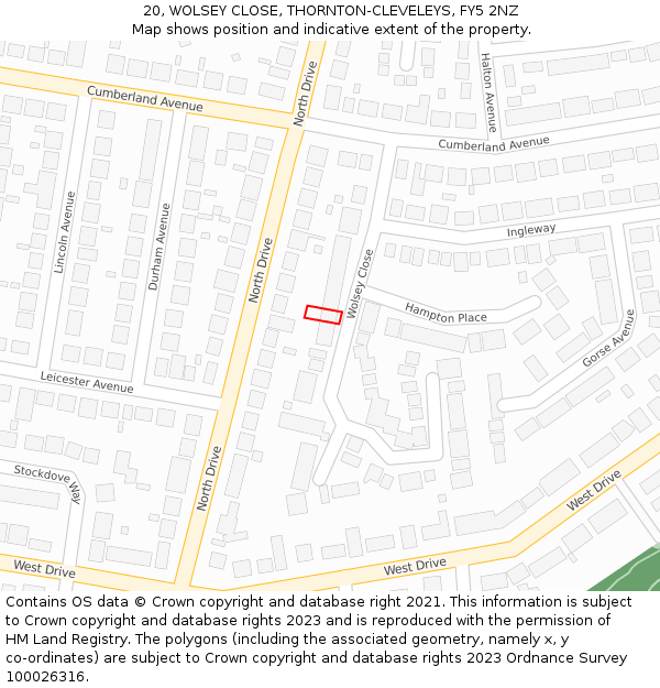 20, WOLSEY CLOSE, THORNTON-CLEVELEYS, FY5 2NZ: Location map and indicative extent of plot