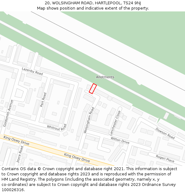 20, WOLSINGHAM ROAD, HARTLEPOOL, TS24 9NJ: Location map and indicative extent of plot