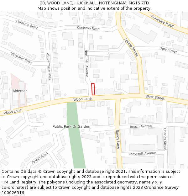 20, WOOD LANE, HUCKNALL, NOTTINGHAM, NG15 7FB: Location map and indicative extent of plot