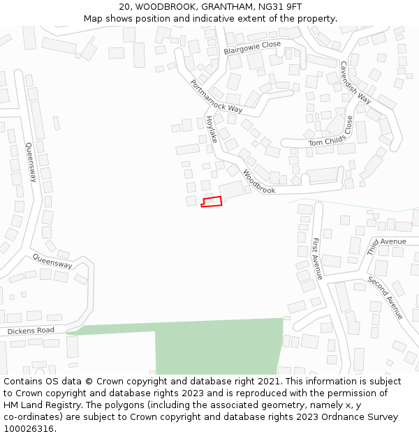 20, WOODBROOK, GRANTHAM, NG31 9FT: Location map and indicative extent of plot