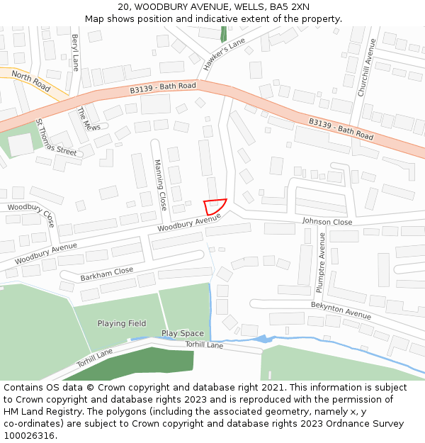 20, WOODBURY AVENUE, WELLS, BA5 2XN: Location map and indicative extent of plot