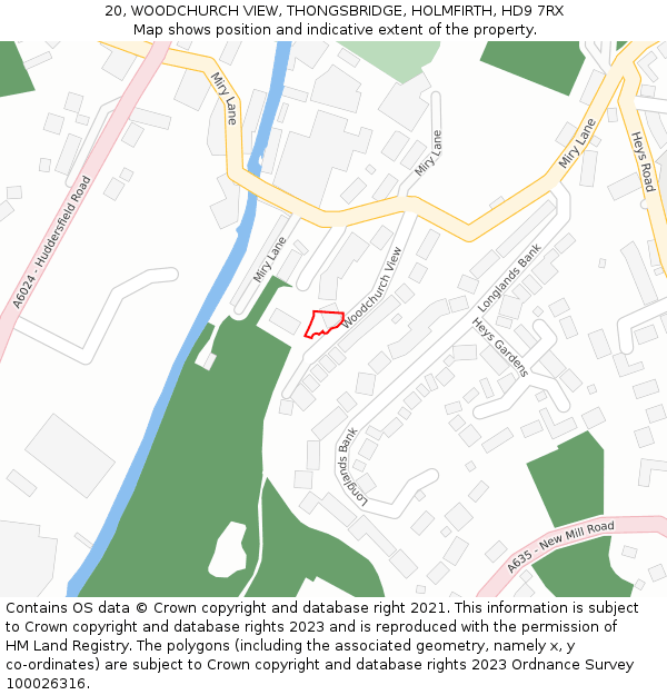 20, WOODCHURCH VIEW, THONGSBRIDGE, HOLMFIRTH, HD9 7RX: Location map and indicative extent of plot