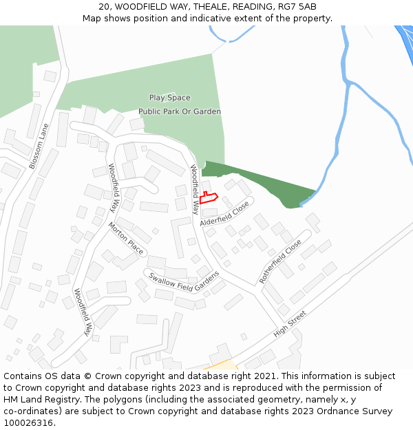 20, WOODFIELD WAY, THEALE, READING, RG7 5AB: Location map and indicative extent of plot