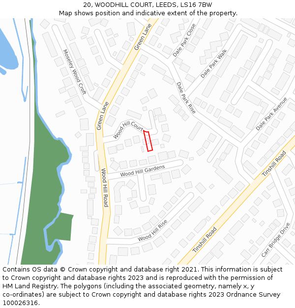 20, WOODHILL COURT, LEEDS, LS16 7BW: Location map and indicative extent of plot