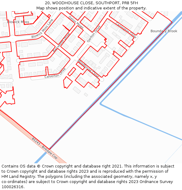 20, WOODHOUSE CLOSE, SOUTHPORT, PR8 5FH: Location map and indicative extent of plot