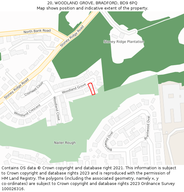 20, WOODLAND GROVE, BRADFORD, BD9 6PQ: Location map and indicative extent of plot